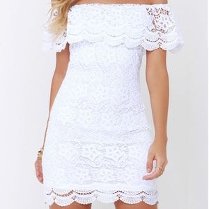 Lulu's White Lace Off-the-Shoulder Dress Sz M